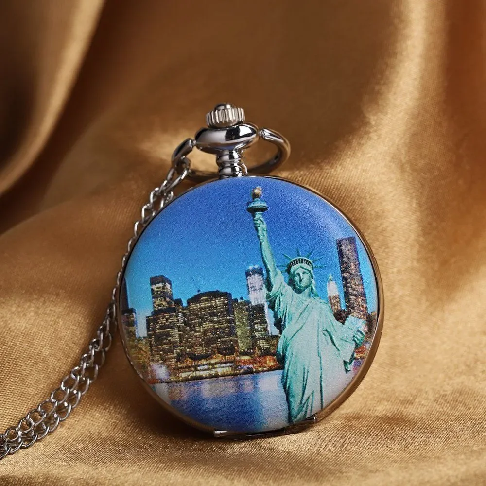 STRADA Statue of Liberty Pattern Pocket Watch Women's 31